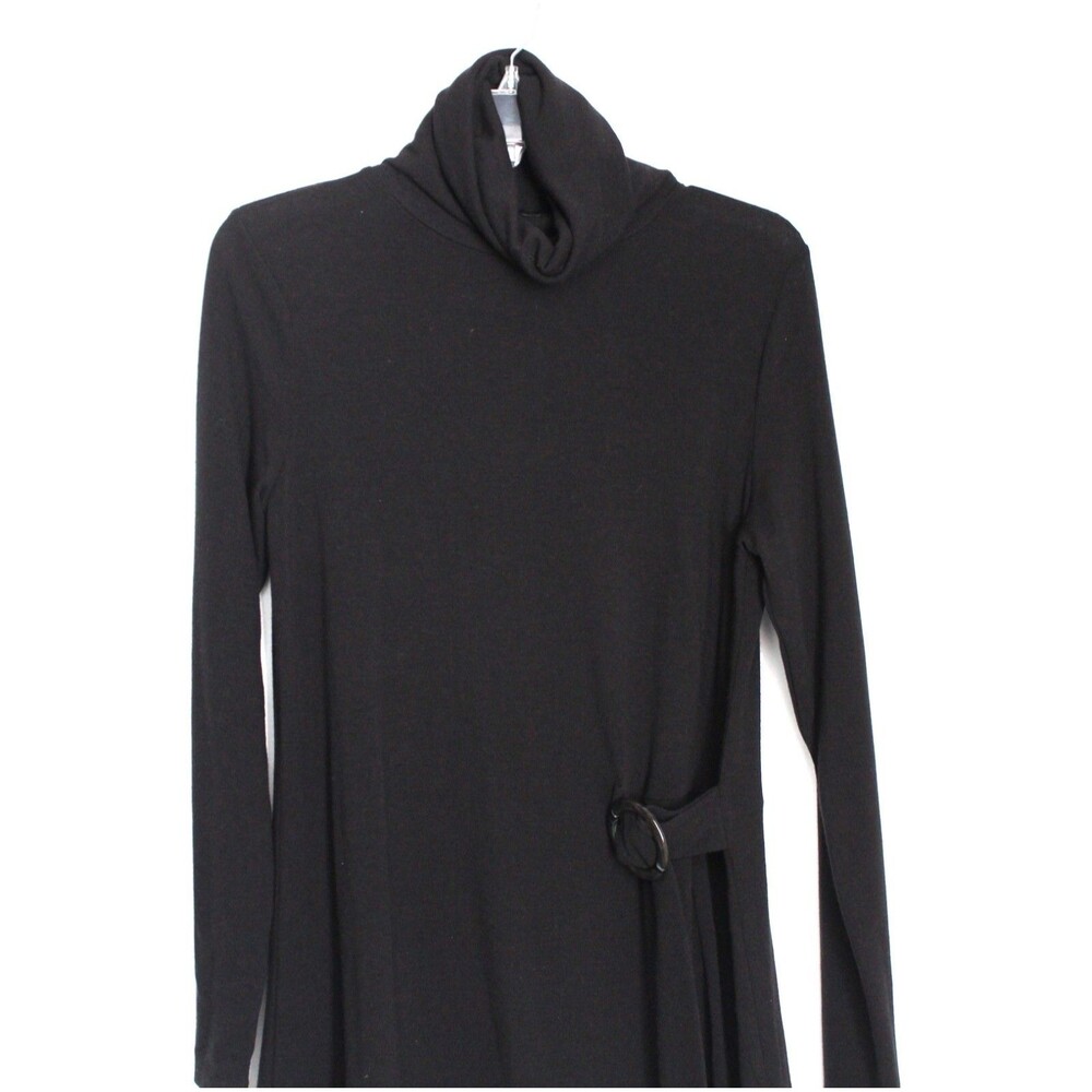 DG2 Diane Gilman Turtleneck Black Cinched Waist Tunic Long Sleeves Size S EUC
